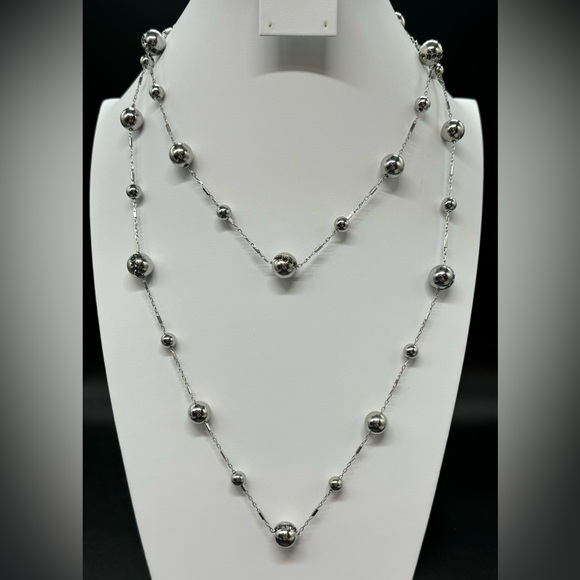 ColdWater Creek Stunning Very Long Silver Tone Bead Stations With Crystals - Picture 5 of 12